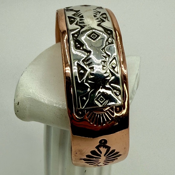Navajo Copper and Sterling Silver Cuff Bracelet – Signed R.C. Littl – Size 6-7” - Picture 16 of 17